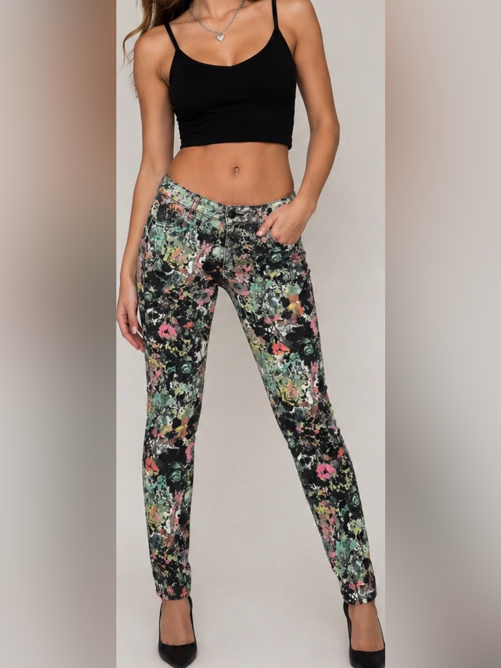 bebe Made in USA Floral Print Skinny Jeans | Size 28